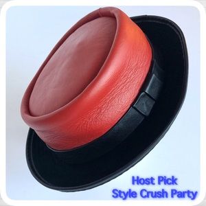 Black & Red Leather Small Brim Hat w/ Side Bow🎄